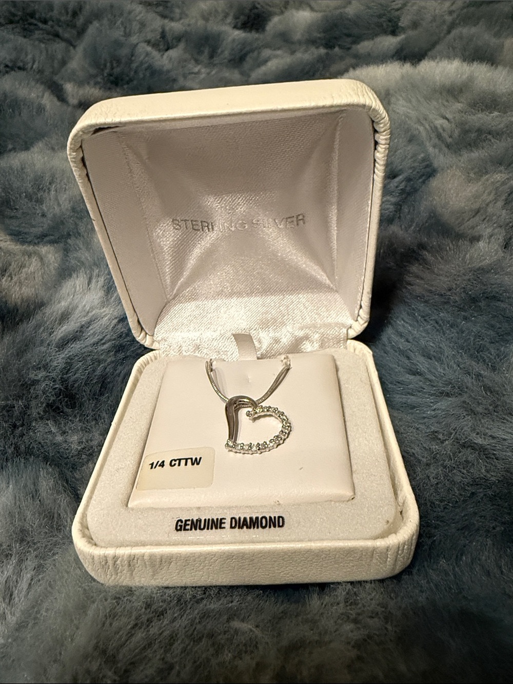 Sterling Silver Heart Pendant Necklace with Diamonds - White